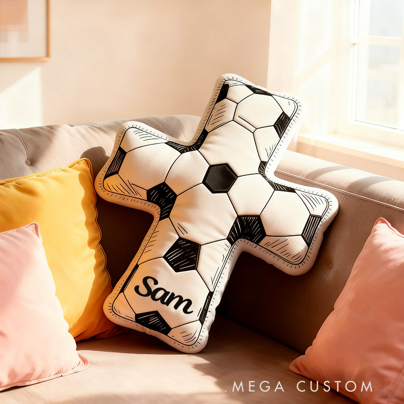 Personalized Doodle Cross Soccer Football Pillow with Custom Home Decor Christian Humor Pillow Christian Sports Gift Religious Gift for Soccer Lover