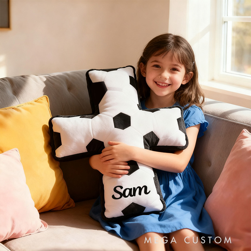 Personalized Soccer Ball Cross Pillow with Custom Home Decor Christian Sports Pillow Christian Sports Gift Religious Gift for Soccer Lover