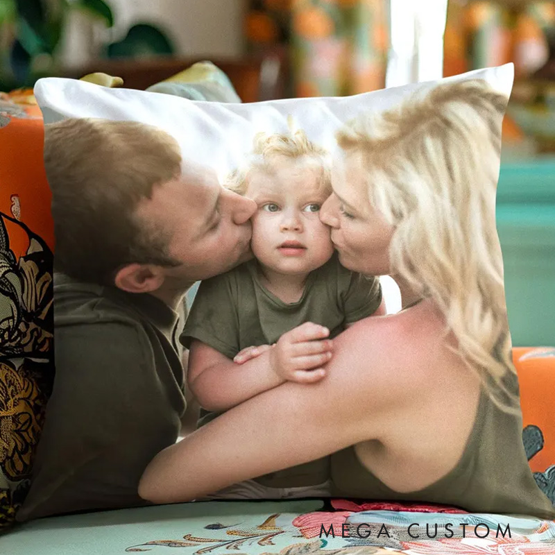 Personalized Photo Pillow Custom Family Picture Cushion Gift for Grandma Mother's Day Birthday Home Decor Keepsake Unique Present for Loved Ones