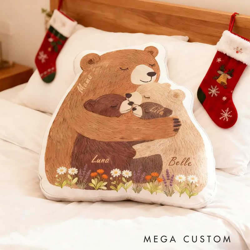 Personalized Bear Family Pillow Custom Hugging Bears Cushion Cozy Family Gift