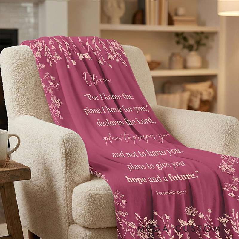 Personalized Bible Verse Soft Throw Blanket with Custom Name Christian Blanket for Women Floral Religious Gift for Her Faith-Based Encouragement Gift