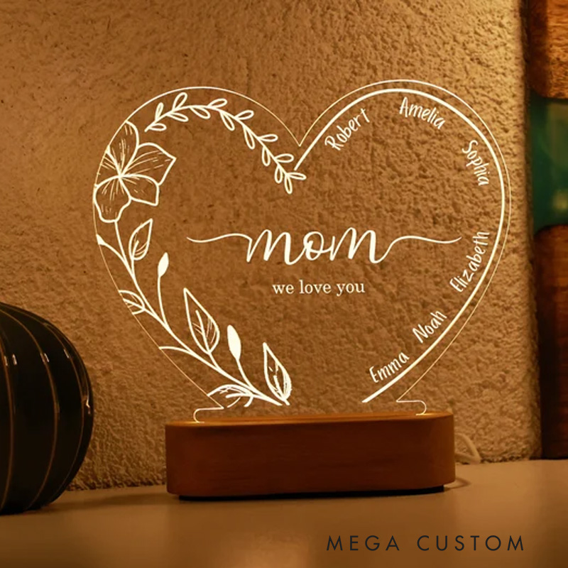 Personalized Night Light with Name Gift for Mom Custom LED Nightlight for Mum Mommy's Keepsake