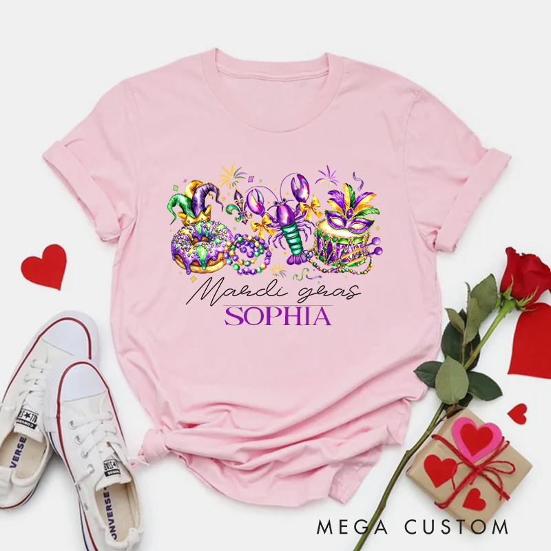 Personalized Retro Mardi Gras Classic T-shirts Mardi Gras Donut Shirt with Name Louisiana Tee Gift for Women Her Baking Lover