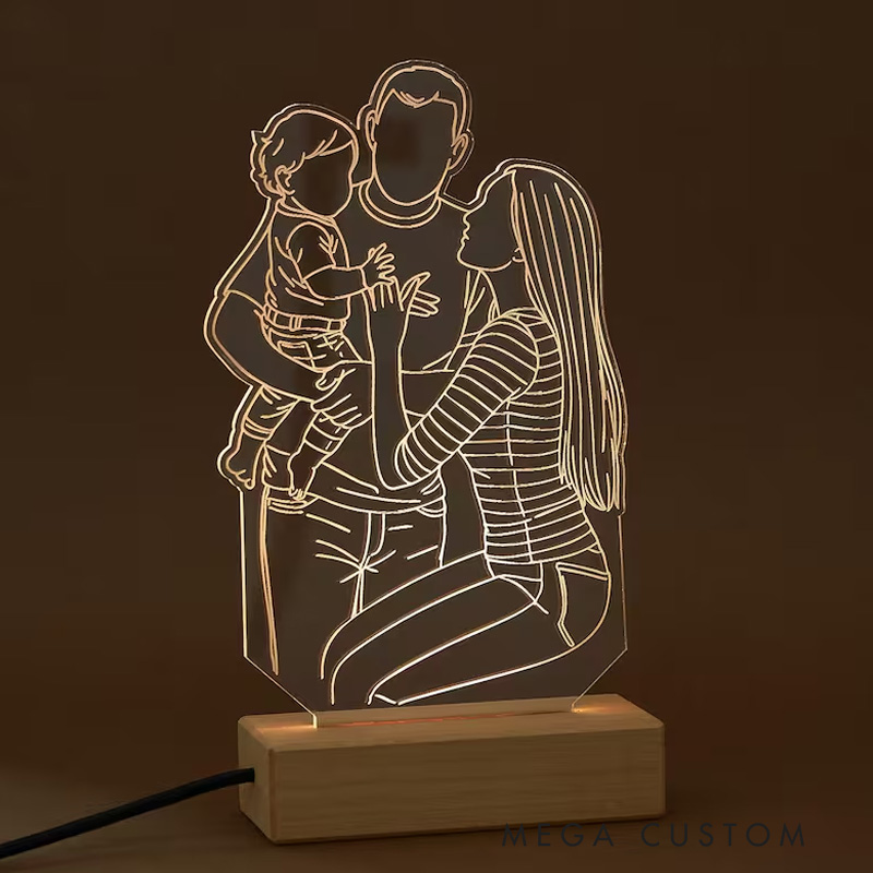 Personalized 3D LED Family Portrait Lamp Custom Photo Light Gift for Anniversary Mother's Day Birthday Home Decor Unique Keepsake for Loved Ones