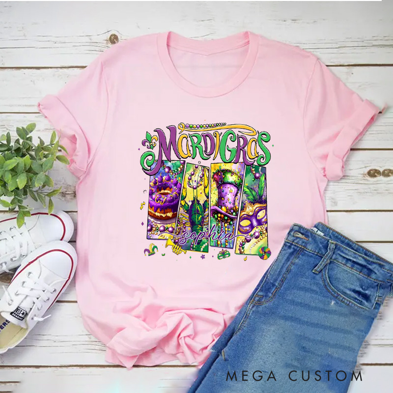 Personalized Mardi Gras Donut Sublimation Classic T-shirts King Cake Tshirt with Name Louisiana Shirt Carnival Coquette Tee for Baker Baking Lover