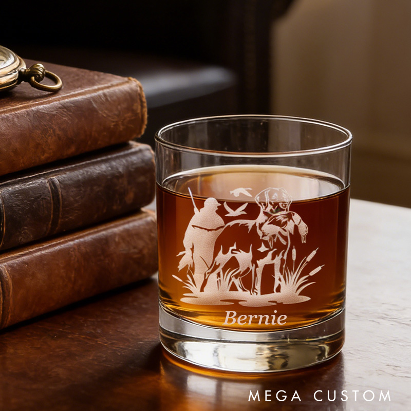 Personalized Hunter with Dog and Duck Whiskey Glass Duck Dog Whiskey Glass Outdoor Hunting Gift Adventure Gift