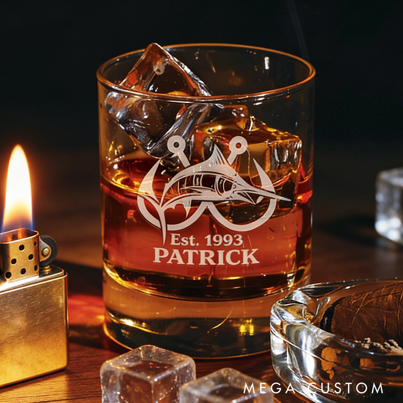 Personalized Fishing Whiskey Glasses Fishing Outdoors Gift for Man Fishing Gift Ideas