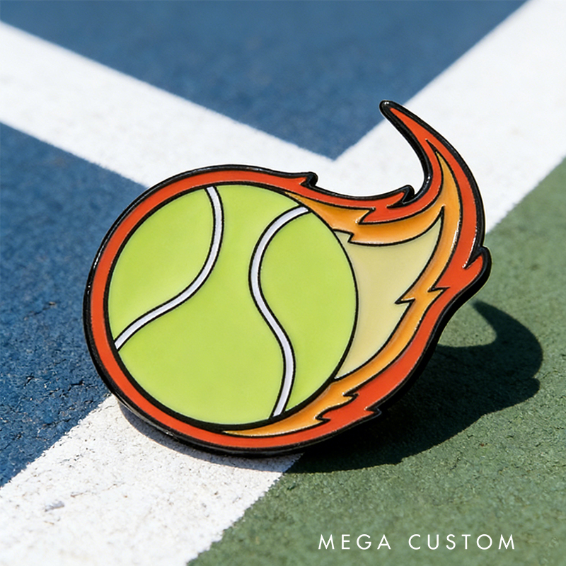 Personalized Sports Ball Pins with Fiery Design for Sports Lovers