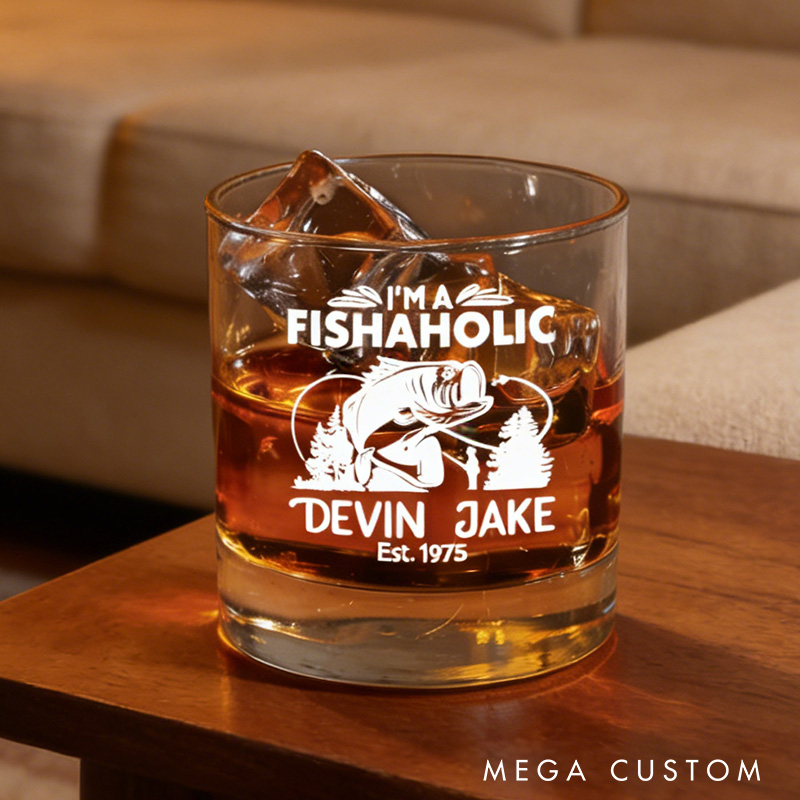 Personalized Fisherman Whiskey Glass Outdoors Fishing Lover Whiskey Glasses Fishing Gifts for Man Husband