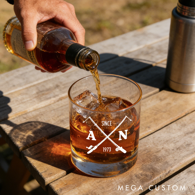 Personalized Monogrammed Fishing Whiskey Glass Outdoors Fishing Lover Whiskey Glasses Fishing Gifts for Man Husband