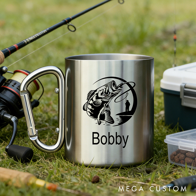 Personalized Bass Fishing Mug Custom Fishing Stainless Steel Mug Coffee Mug Gift Outdoors Fishing Lover
