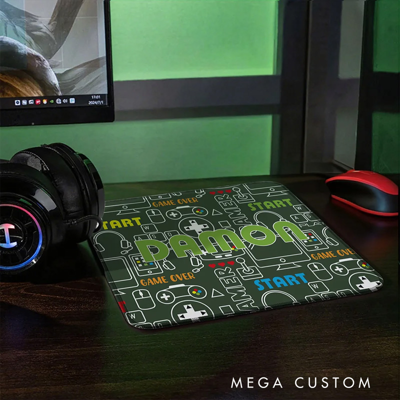 Personalized Game Elements Anti-Slip Mouse Pad with Name Birthday Gift for Game Lover Students Colleagues Friends