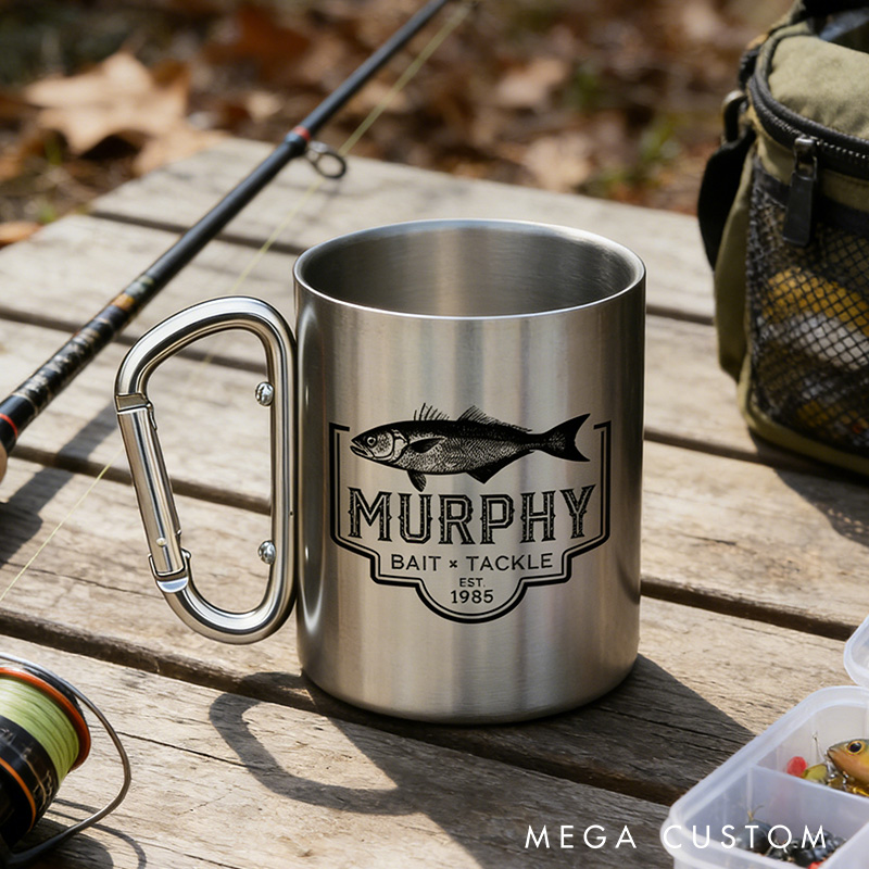 Personalized Fish Coffee Mug Custom Fishing Stainless Steel Mug Bait and Tackle Gift Fisherman Gift Fly Fishing Drinkware
