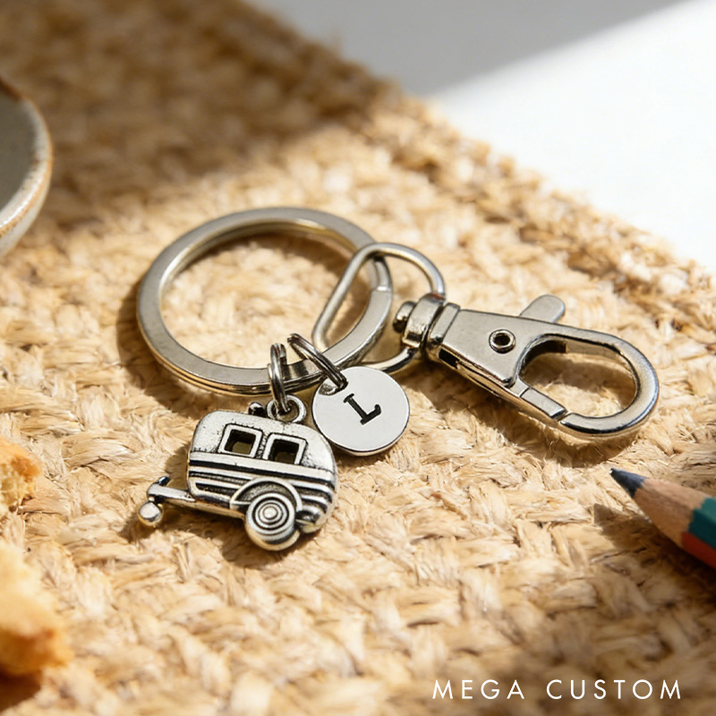 Personalized Camper Trailer Keychain Rv Camper Charm Camping Trailer Charm Outdoors Camping Keychain Gift Camping Lover