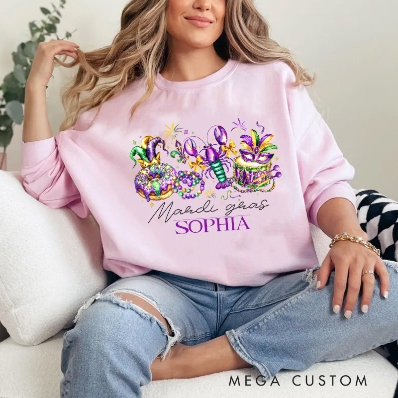 Personalized Mardi Gras Donut Sweatshirt with Name Retro King Cake Shirt Louisiana Tee Gift for Baking Lover Him Her