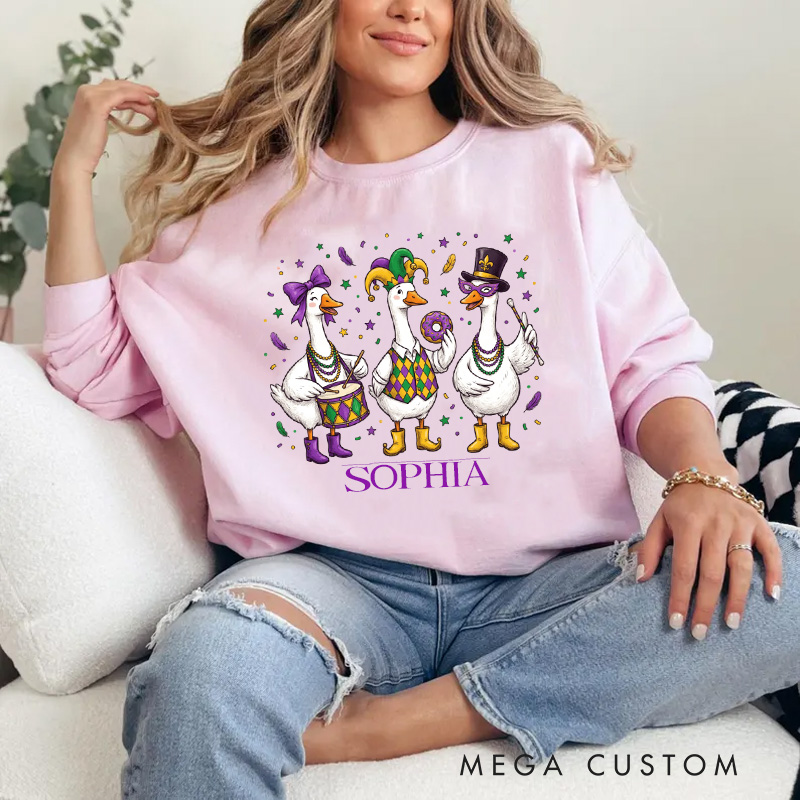 Personalized Mardi Gras Donut Sublimation Sweatshirt with Name King Cake Sweatshirt Carnival Coquette Shirt Gift for Baking Lover Him Her