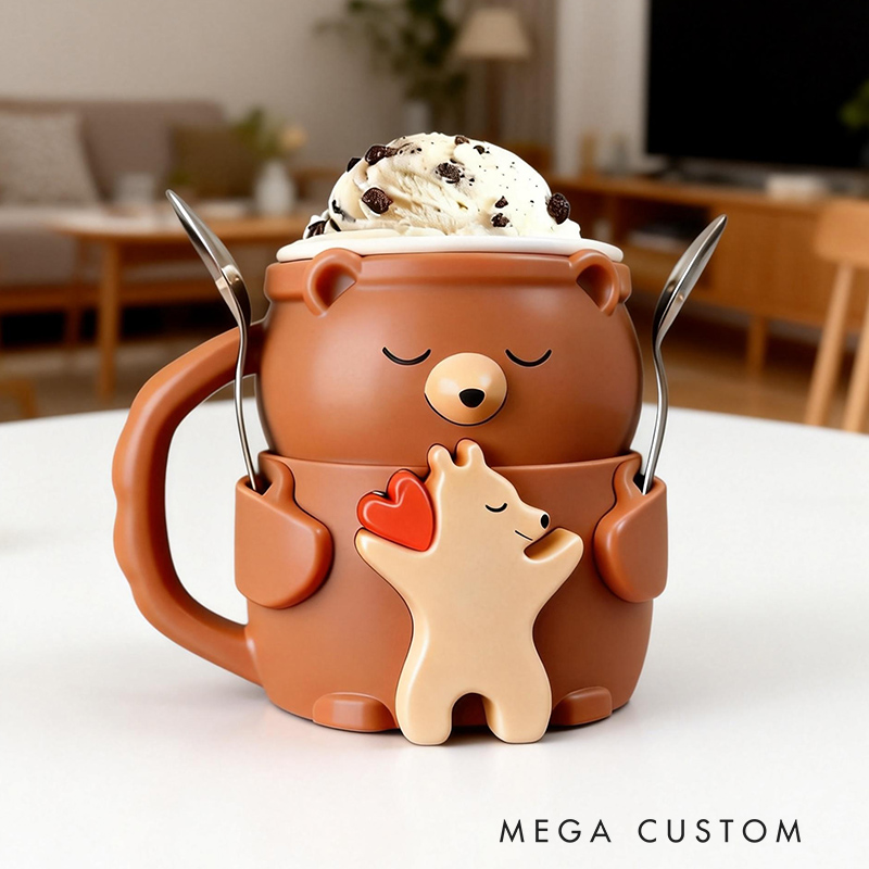 Personalized Adorable Bear Ice Cream Cozy Pint Holder 3D Printed with Spoon Slots & Snack Drawer for Mom Kids