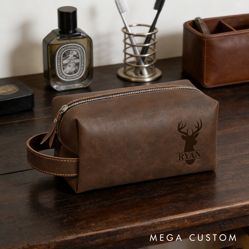 Personalized Name Deer Hunting Toiletry Bag Custom Hunter Dopp Kits for Deer Hunter Dad Husband Father Gift