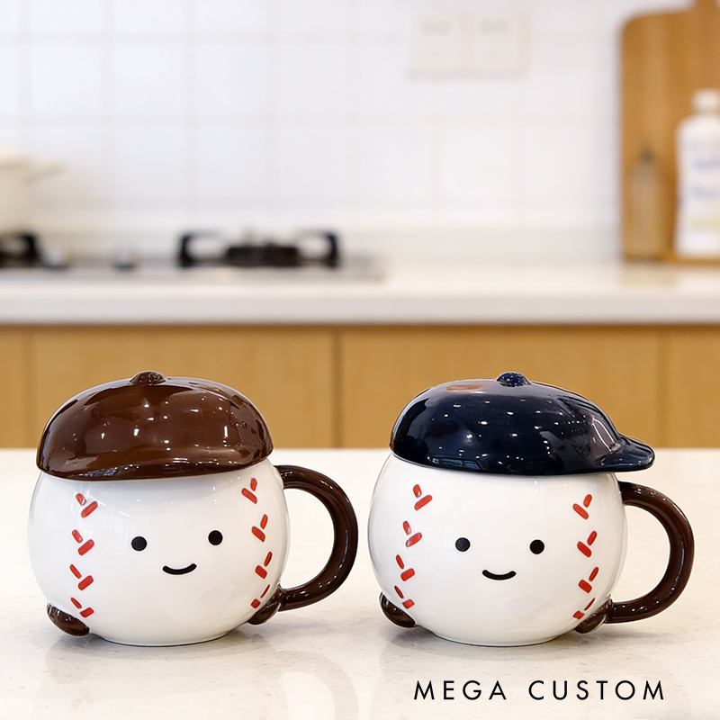 Personalized Baseball Cap Mug Set with Charming Face Design