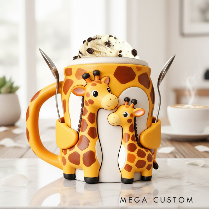 Personalized Adorable Giraffe Ice Cream Cozy Pint Holder 3D Printed with Spoon Slots for Mom Kids Ice Cream Lover