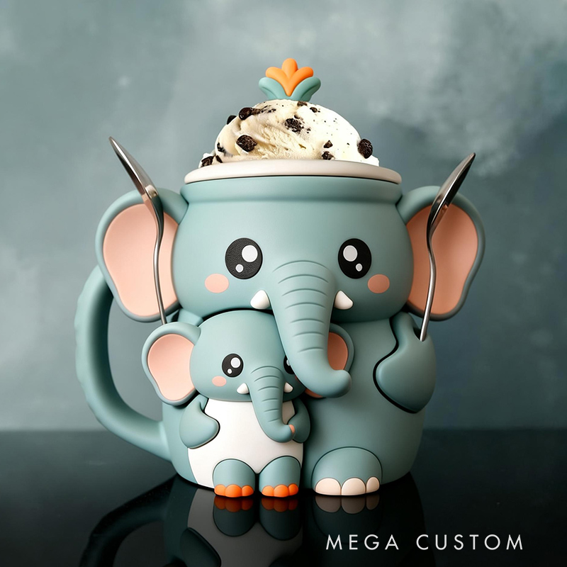 Personalized Adorable Elephant Ice Cream Cozy Pint Holder 3D Printed with Spoon Slots for Mom Kids Ice Cream Lover