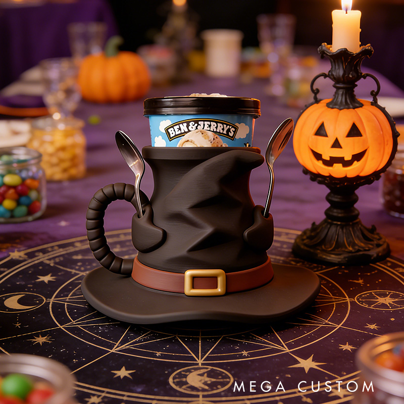 Personalized Magic Hat Movie Ice Cream Pint Holder with Spoon Slots Eco-Friendly 3D Print for Movie Lovers