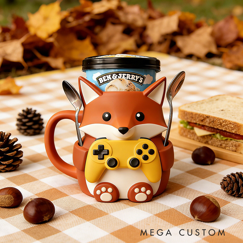Personalized Cute Panda Gamer Ice Cream Pint Holder with Spoon Slots Eco-Friendly 3D Print for Game Lovers