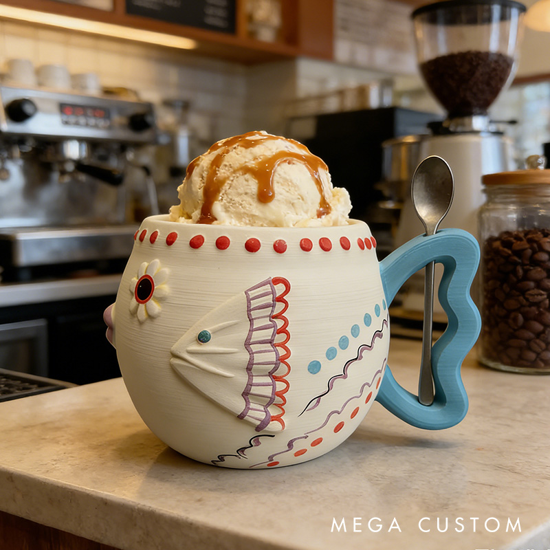 Personalized 3D Printed Whimsical Fish-Shaped Ice Cream Pint Holder Gift for Kid Fishing Lover