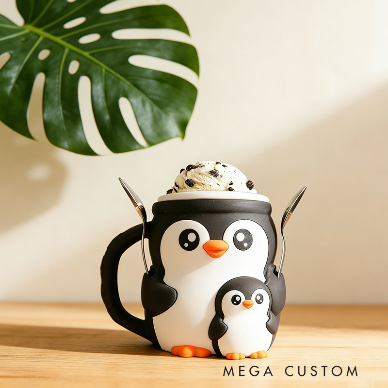 Personalized Adorable PenguinIce Cream Cozy Pint Holder 3D Printed with Spoon Slots & Snack for Mom Kids Ice Cream Lover