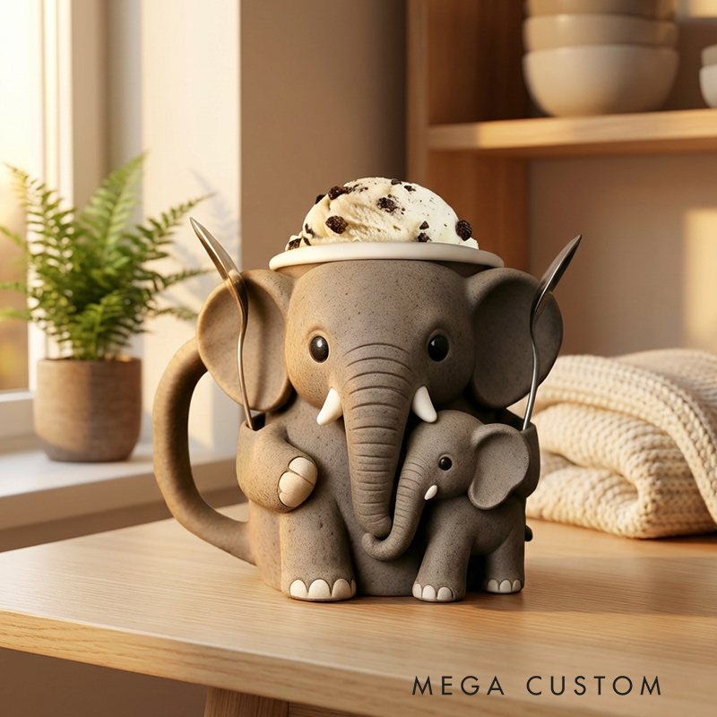 Personalized Adorable Elephant Ice Cream Cozy Pint Holder 3D Printed with Spoon Slots for Mom Kids Ice Cream Lover