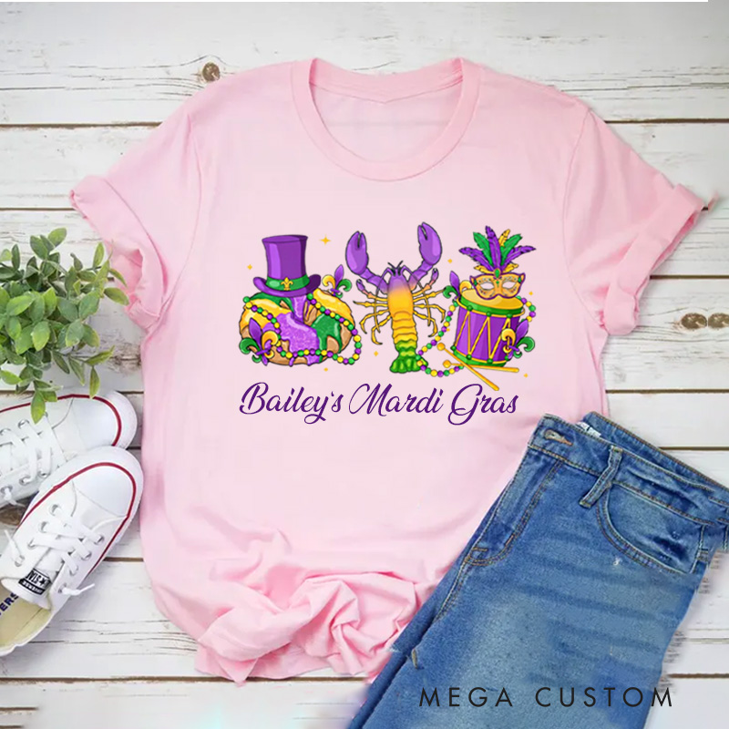 Personalized Mardi Gras King Cake Classic T-Shirts Donut Coquette Tee with Name Fat Tuesday Shirt for Donut Lover Baker Baking Lover