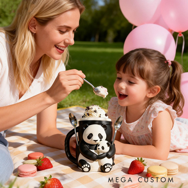 Personalized Adorable Panda Ice Cream Cozy Pint Holder 3D Printed with Spoon Slots for Mom Kids Ice Cream Lover