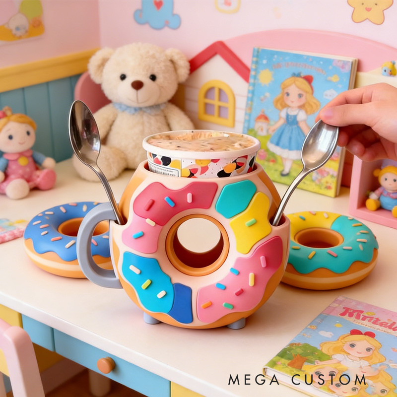 Personalized Adorable Donut Ice Cream Cozy Pint Holder 3D Printed with Spoon Slots for Mom Kids Ice Cream Lover