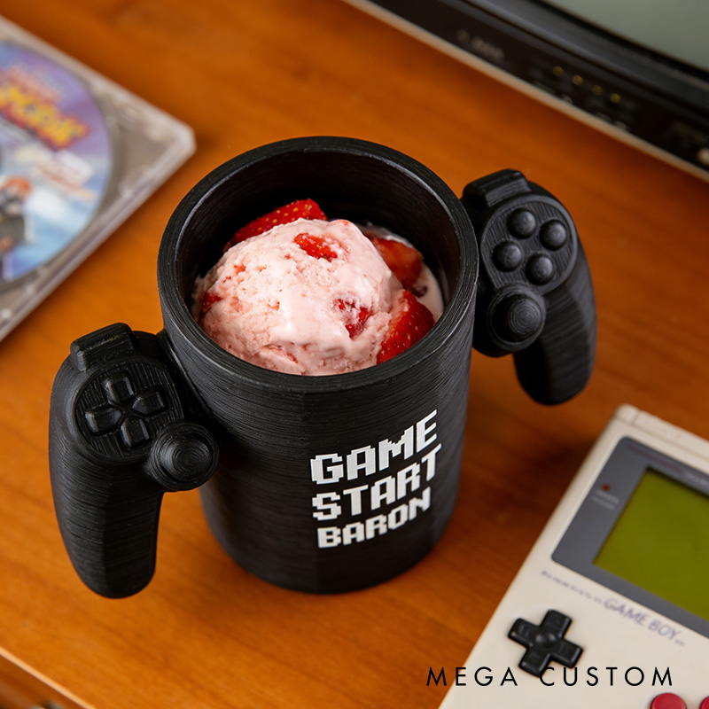 Personalized 3D Printed Gamer Controller Ice Cream Pint Holder Kid Gift for Game Lover