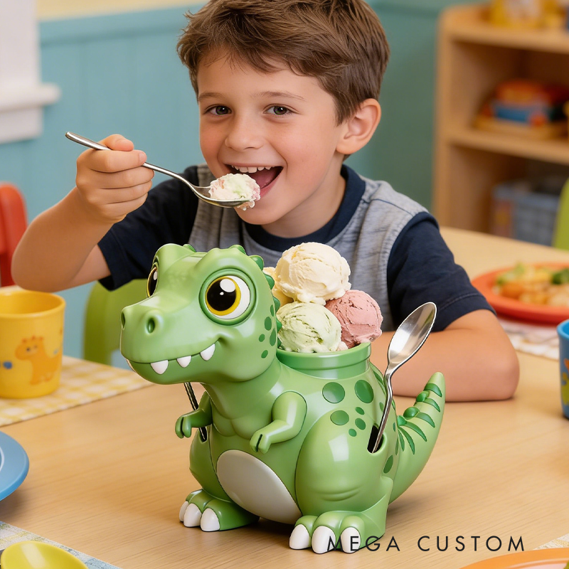 Cartoon Dinosaurs in Various Colors Ice Cream Pint Holder 3D Printed with 2 Spoon Slots Cozy Birthday Gifts for Kids