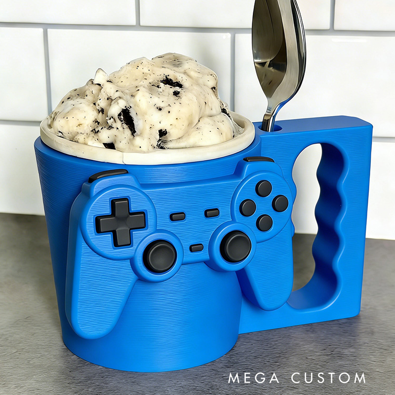 Personalized Couple Controller Gamer Ice Cream Pint Holder with Spoon Slots Eco-Friendly 3D Print for Game Lovers