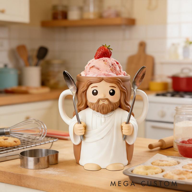 Personalized Jesus Cream Cozy Pint Holder 3D Printed with Spoon Slots & Snack Drawer for Ice Cream Lover Religious Christian Gift for Jesus Lover