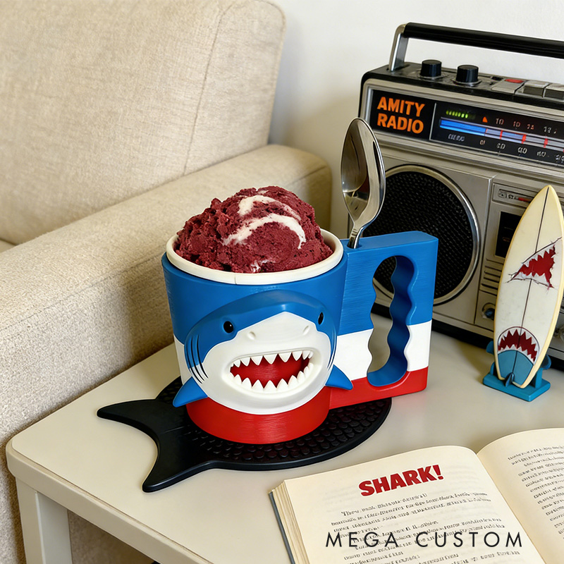 Personalized Shark Movie Ice Cream Pint Holder with Spoon Slots Eco-Friendly 3D Print for Movie Lovers