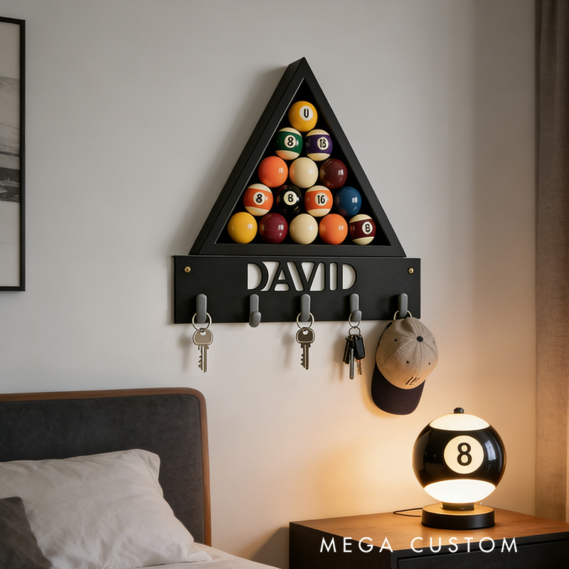 Personalized Billiards 3D Printed Key Holder with Custom Name for Billiards Enthusiasts