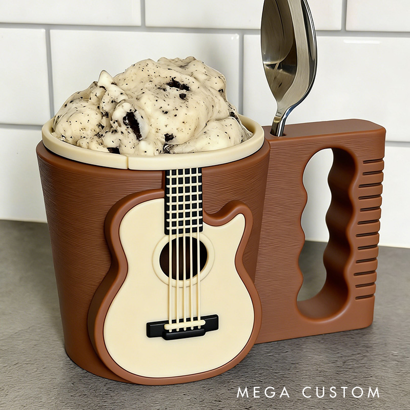 Personalized Guitar Music Ice Cream Pint Holder with Spoon Slots Eco-Friendly 3D Print for Music Lovers