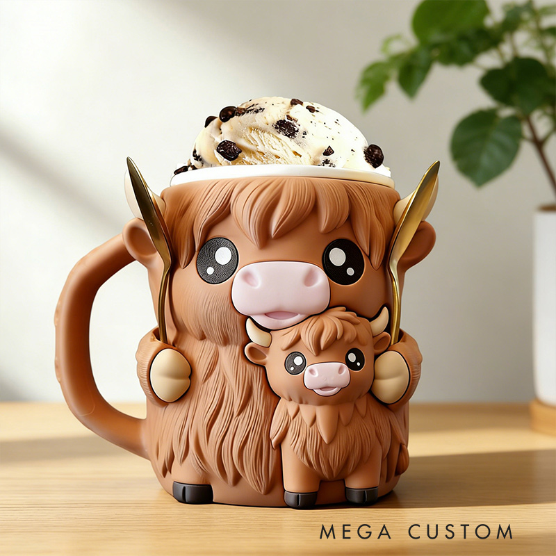 Personalized Highland Cow Ice Cream Cozy Pint Holder 3D Printed with Spoon Slots & Snack Drawer for Mom Kids Ice Cream Lover