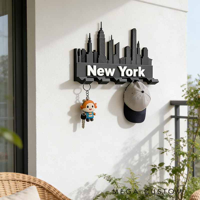 Personalized New York Skyline Key Holder for Football Fans 