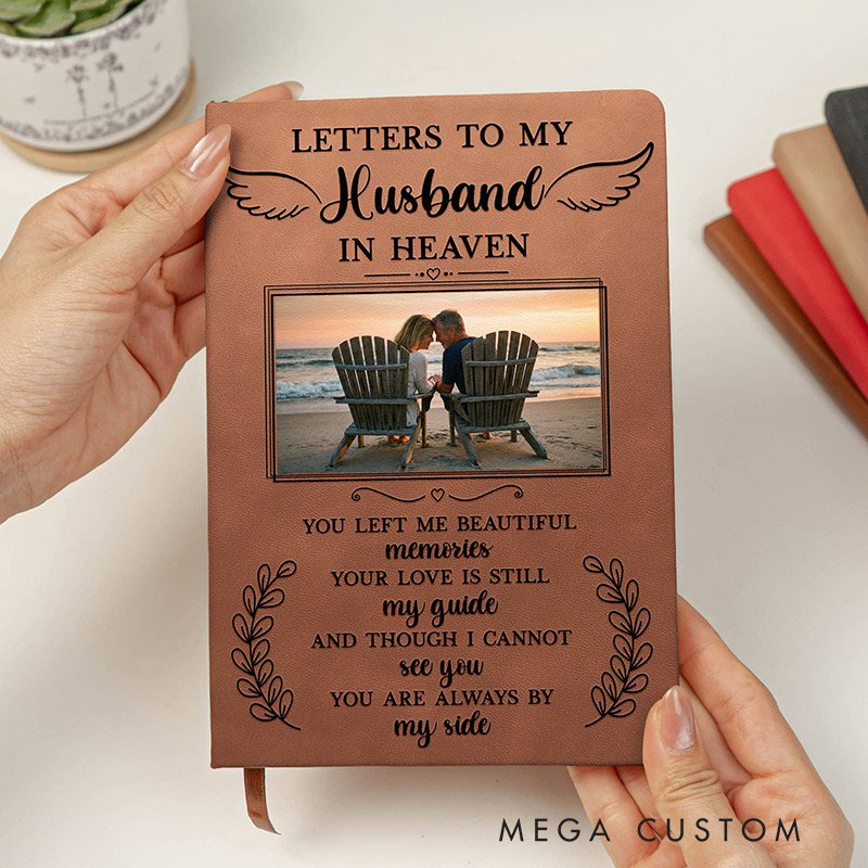 Personalized Leather Photo Journal Letters To My Husband In Heaven Memorial Sympathy Gift Remembrance Gift