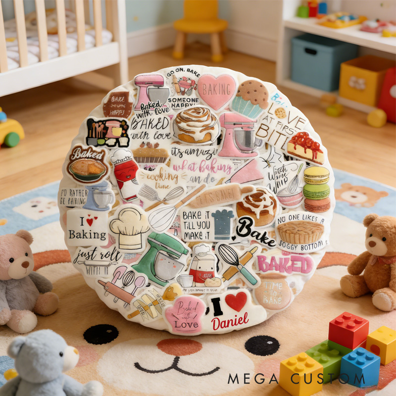 Personalized Baking Tool Throw Pillow Graphic 3D Print I Love Baking Pillow with Name for Boyfriend Girlfriend Book Lover Valentines Gift