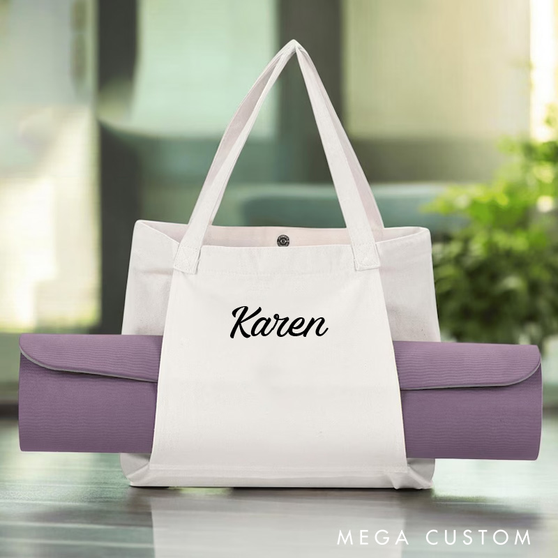 Personalized Canvas Yoga Bag Custom Yoga Mat Tote Bag with Meditation Pocket Sustainable Pilates Accessories for Yoga Lovers
