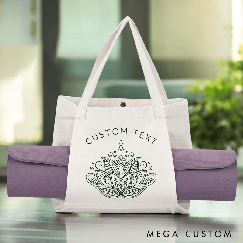 Personalized Lotus Yoga Mat Tote Bag Custom Canvas Pilates Bag Yoga Mat Holder Bag Yoga Lover Gift for Women Her