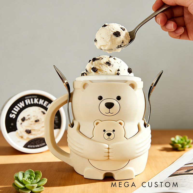 Personalized Bear Ice Cream Cozy Pint Holder 3D Printed with Spoon Slots & Snack Drawer for Mom Kids Ice Cream Lover