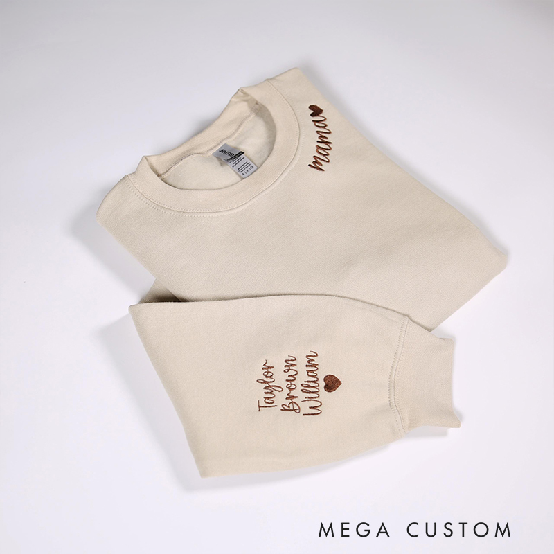 Personalized Mama Embroidered Sweatshirt with Kids Names On Sleeve Custom Mom Embroidery Hoodie Birthday Mommy Outfits Pregnancy Gifts