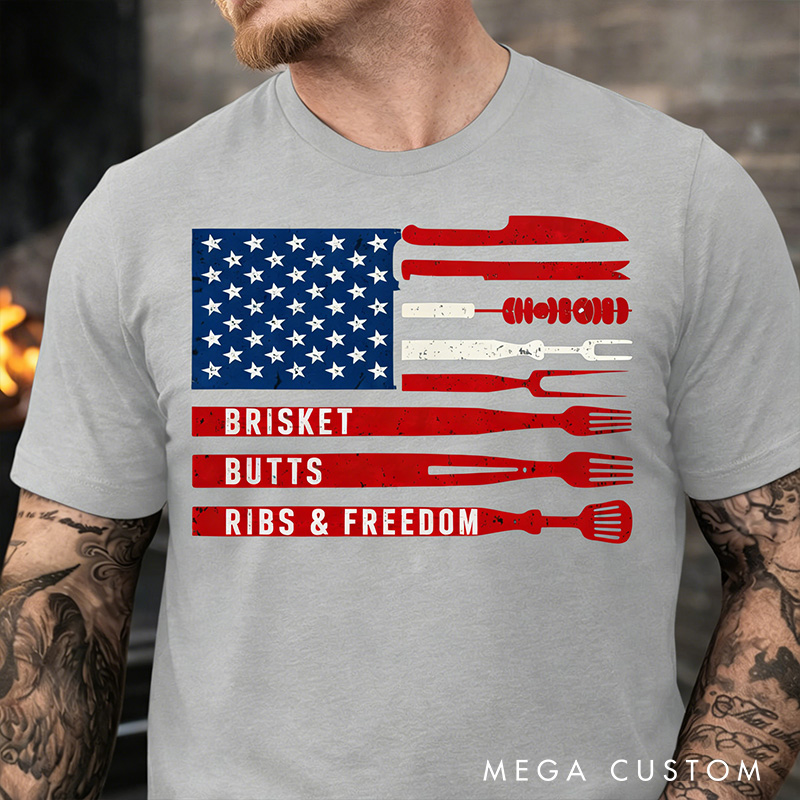 Personalized Patriotic BBQ T-Shirt Barbecue Lovers T-Shirt Outdoor Camping BBQ T-Shirt Outdoor Lover Gift
