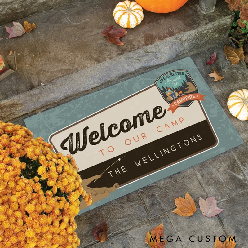 Personalized Welcome to Our Camp Doormat Camp Site Welcome Mat Gifts for Campers Campsite Rv Doormat Rv Campers